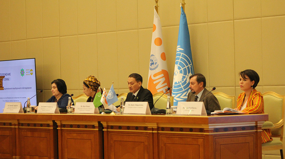 Представители ООН, ЮНФПА и Правительства Туркменистана на открытии мероприятия по презентации результатов обследования