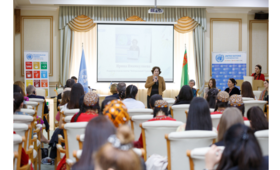 Irina Imamkuliyeva, a journalist representing "Neutral Turkmenistan" newspaper sharing her story of success