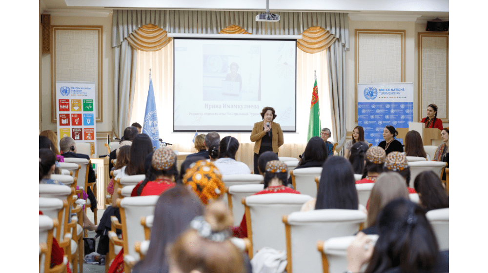 Irina Imamkuliyeva, a journalist representing "Neutral Turkmenistan" newspaper sharing her story of success