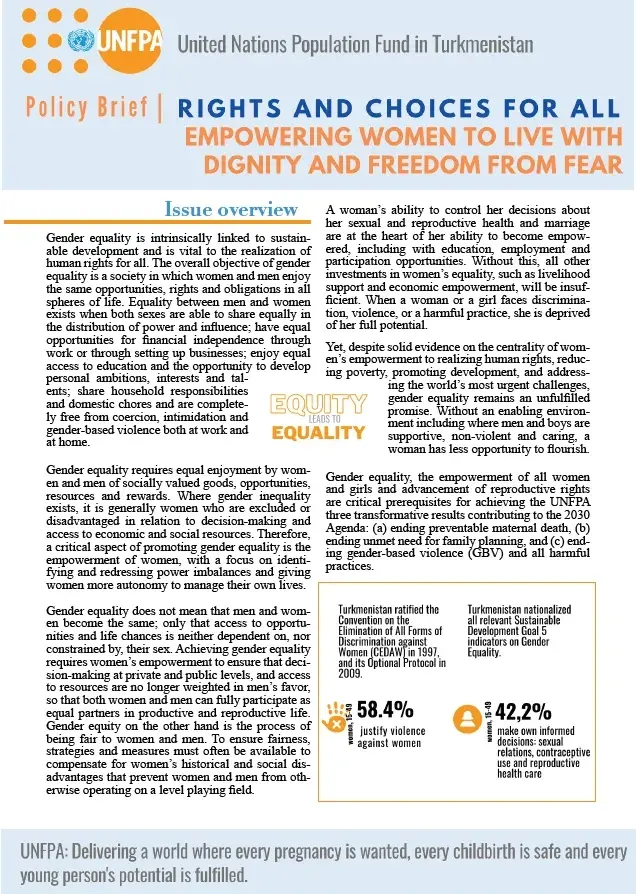 Policy Brief "Rights and Choices for All: Empowering women to live with dignity and freedom from fear"