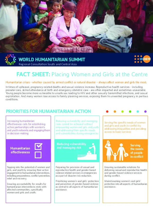 World Humanitarian Summit: Factsheet - Placing Women and Girls at the Centre